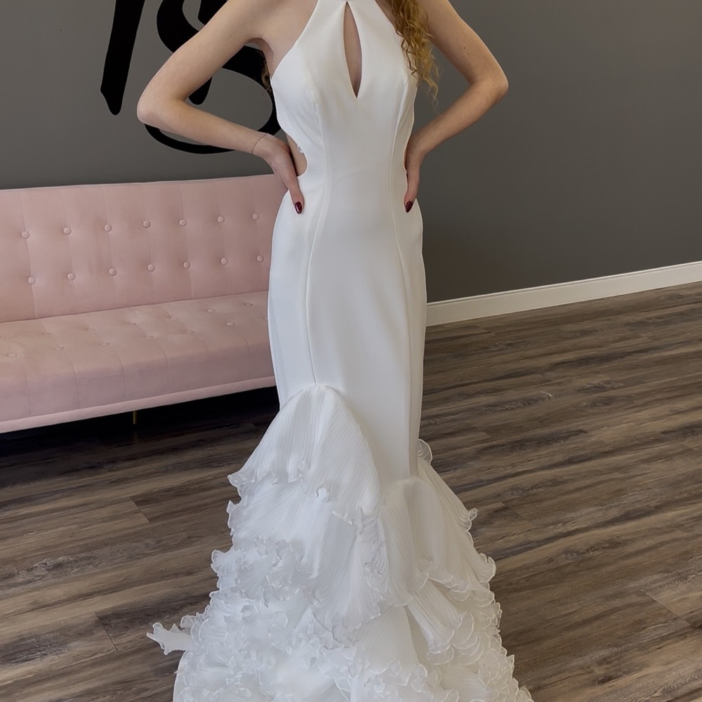 Ava Presley White Backless Halter Mermaid Prom Dress